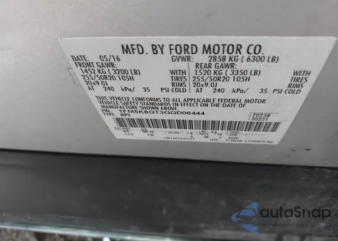 2016 Ford Explorer Sport z USA, uszkodzony, nr VIN 1FM5K8GT3GGD06444